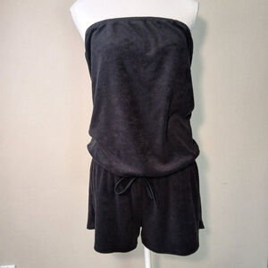 Juicy Couture Vintage Y2K Terrycloth Drop Waist Romper Shorts Black Size Large